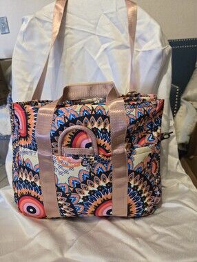 Stylish Floral Pattern Tote Bag in Pink and Blue